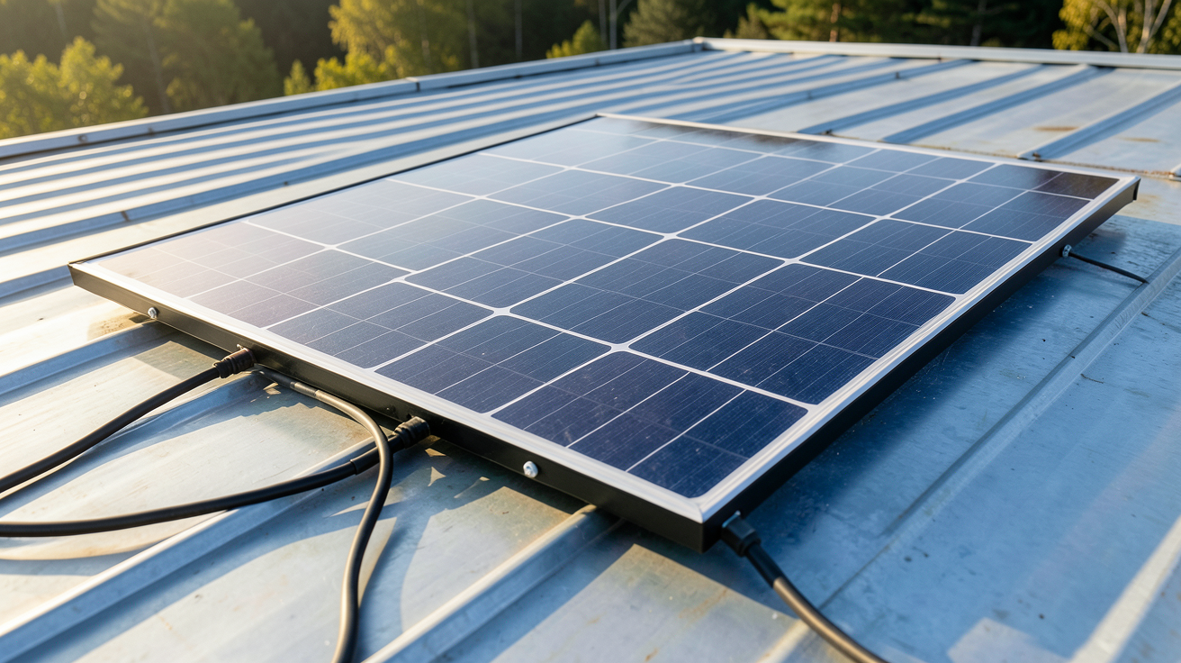 panneau solaire souple 300w 12v installé sur un toit plat pour optimiser la production d'énergie