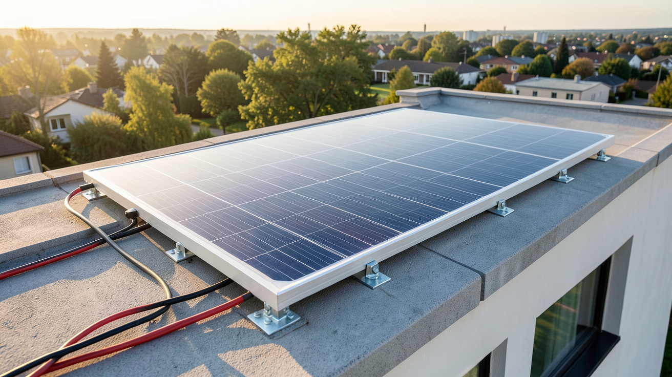panneau solaire souple 300W en cours d'installation sur le toit d'une maison moderne