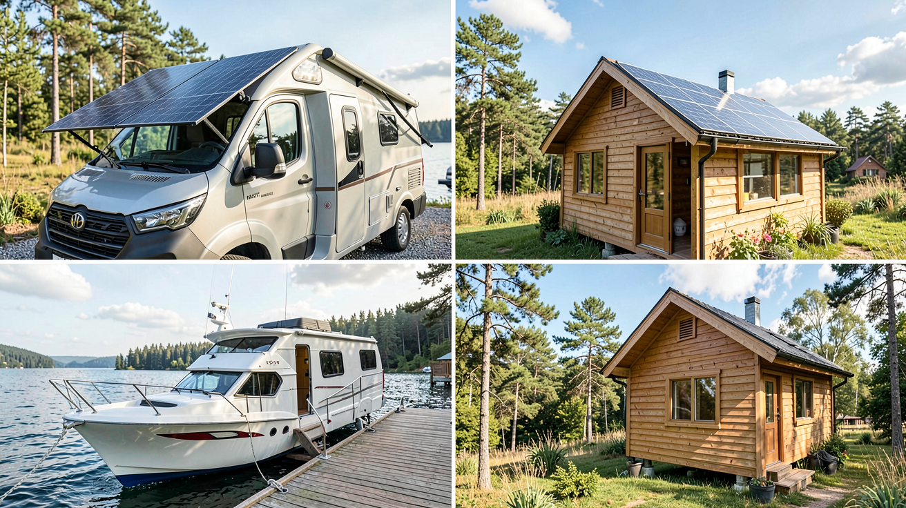 panneau solaire souple 500w installé sur le toit d'un van, d'un camping‑car, d'un bateau et d'une tiny house