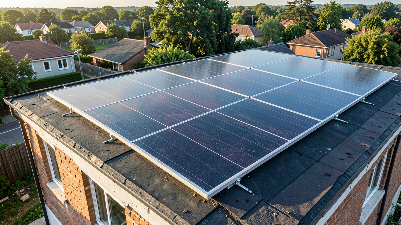 panneau solaire souple installé sur le toit d'une maison en rénovation énergétique