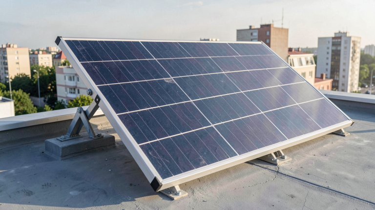 panneau solaire souple ou rigide installé sur une terrasse urbaine en ville
