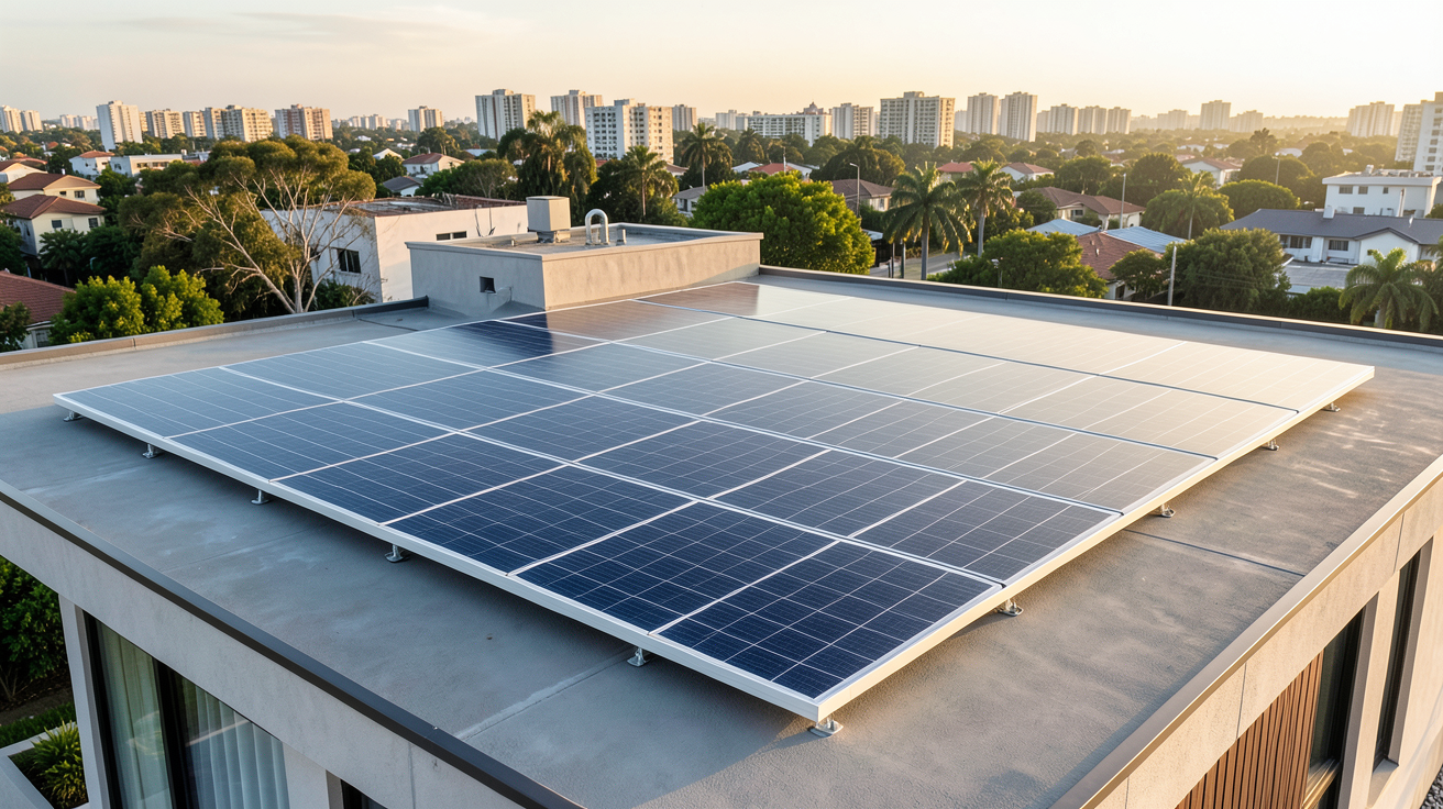 panneau solaire souple SunPower déployé sur un toit plat pour un projet résidentiel