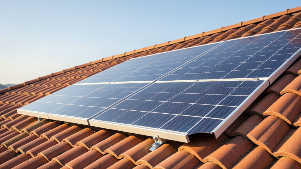 panneau solaire souple SunPower installé sur une toiture en tuiles rouges