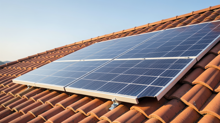 panneau solaire souple SunPower installé sur une toiture en tuiles rouges