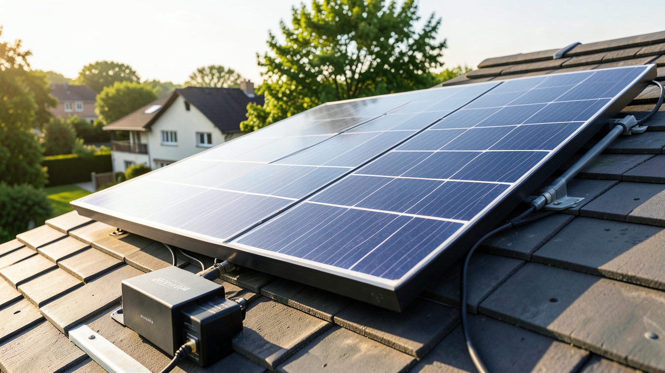 panneau solaire stockage batterie connecté à une batterie de stockage lithium-ion moderne sur un toit résidentiel