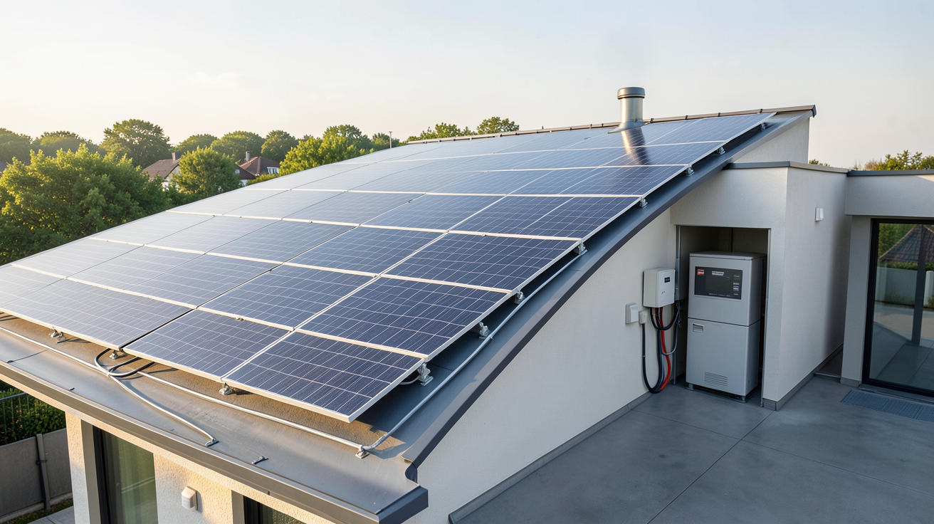 panneau solaire stockage système de panneaux solaires avec batteries de stockage d'énergie sur une maison moderne
