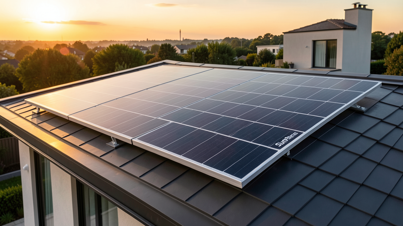 panneau solaire SunPower noir installé sur le toit d'une maison moderne illustrant les avantages clés des panneaux solaires SunPower