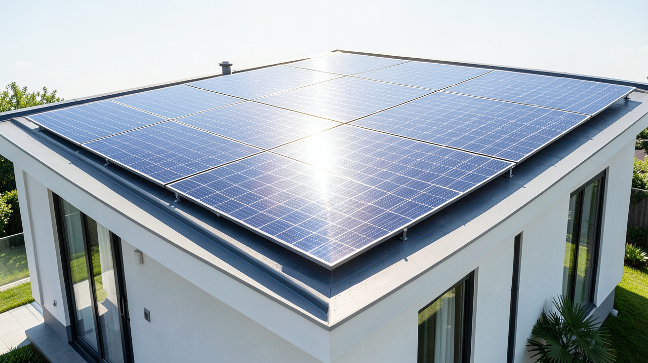 panneau solaire sunology installé sur une toiture moderne pour illustrer les gammes Play, Play Max et Storey