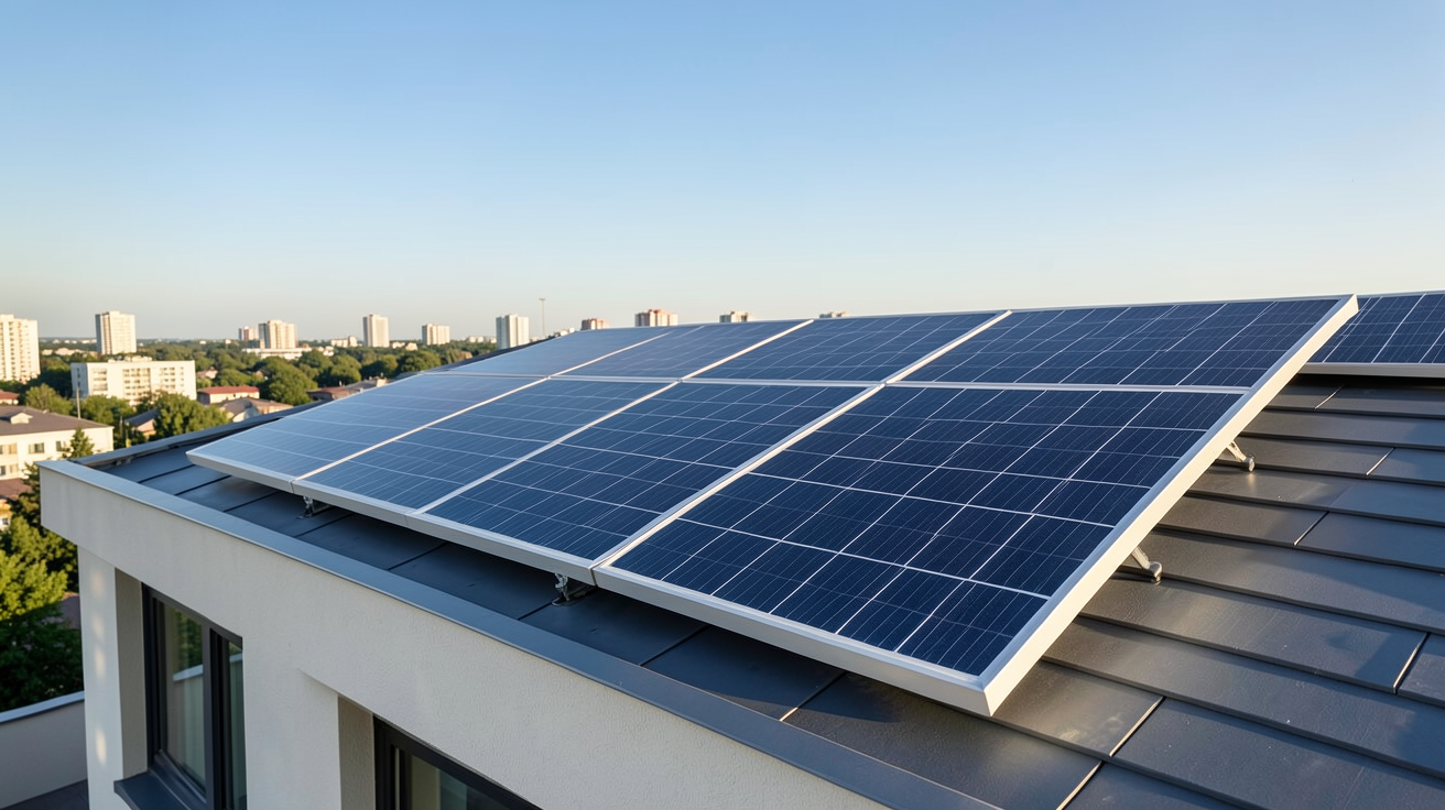 panneau solaire SunPower 375W installé sur le toit d'une maison moderne