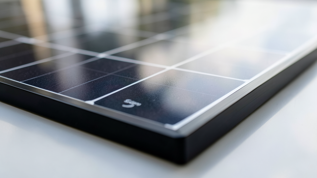 panneau solaire SunPower 375Wc monocristallin en gros plan montrant les cellules photovoltaïques noires et le cadre en aluminium