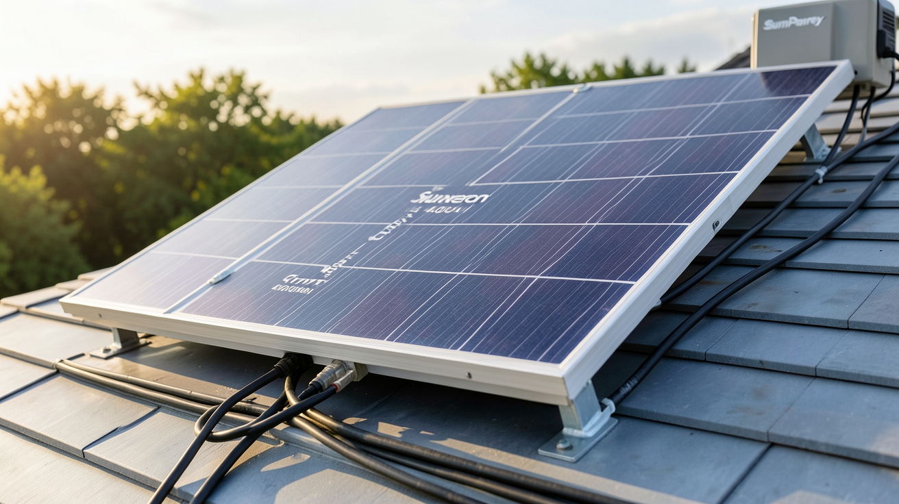 panneau solaire SunPower 400W en cours d'installation sur un toit résidentiel