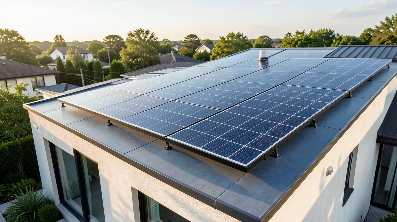 panneau solaire SunPower 400W installé sur le toit d'une maison moderne