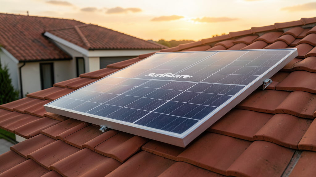 panneau solaire SunPower 400W installé sur le toit d'une maison moderne sous un ciel ensoleillé