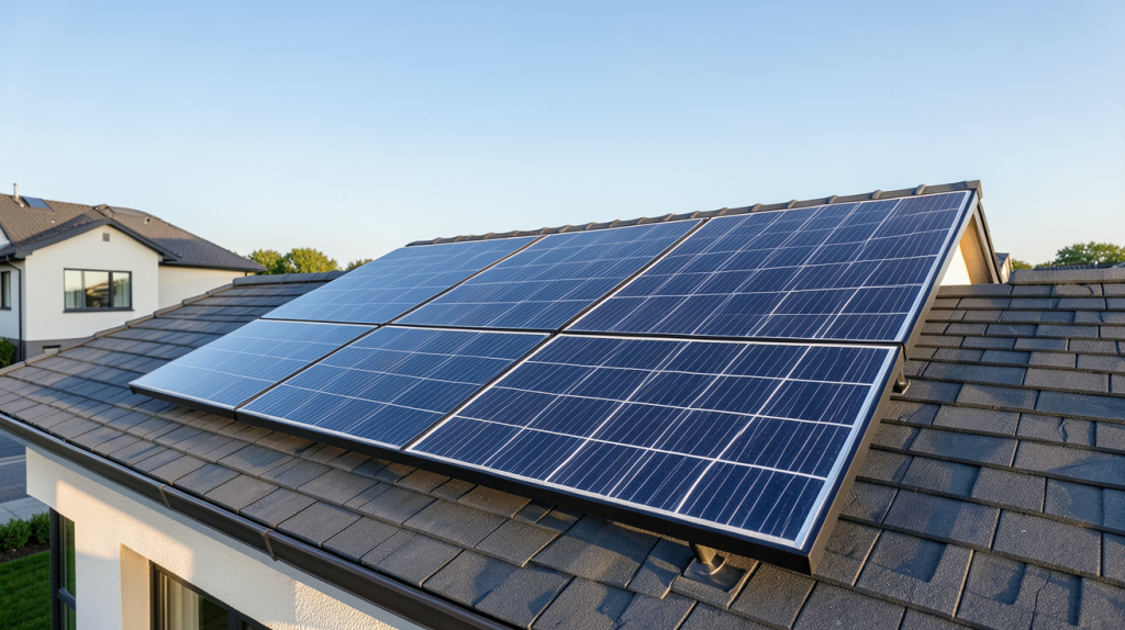 panneau solaire SunPower Maxeon installé sur le toit d'une maison sous un ciel ensoleillé