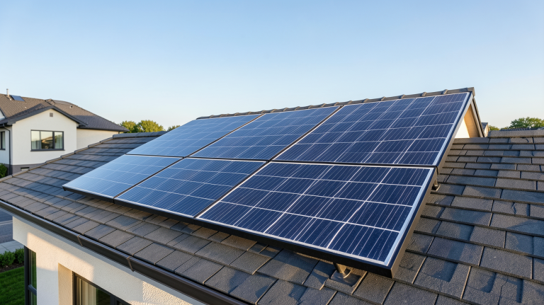panneau solaire SunPower Maxeon installé sur le toit d'une maison sous un ciel ensoleillé