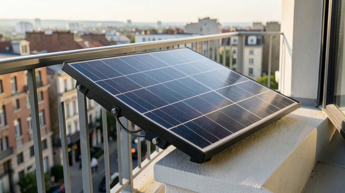 panneau solaire sur balcon optimisé pour la production d'énergie avec orientation sud et inclinaison à 30 degrés