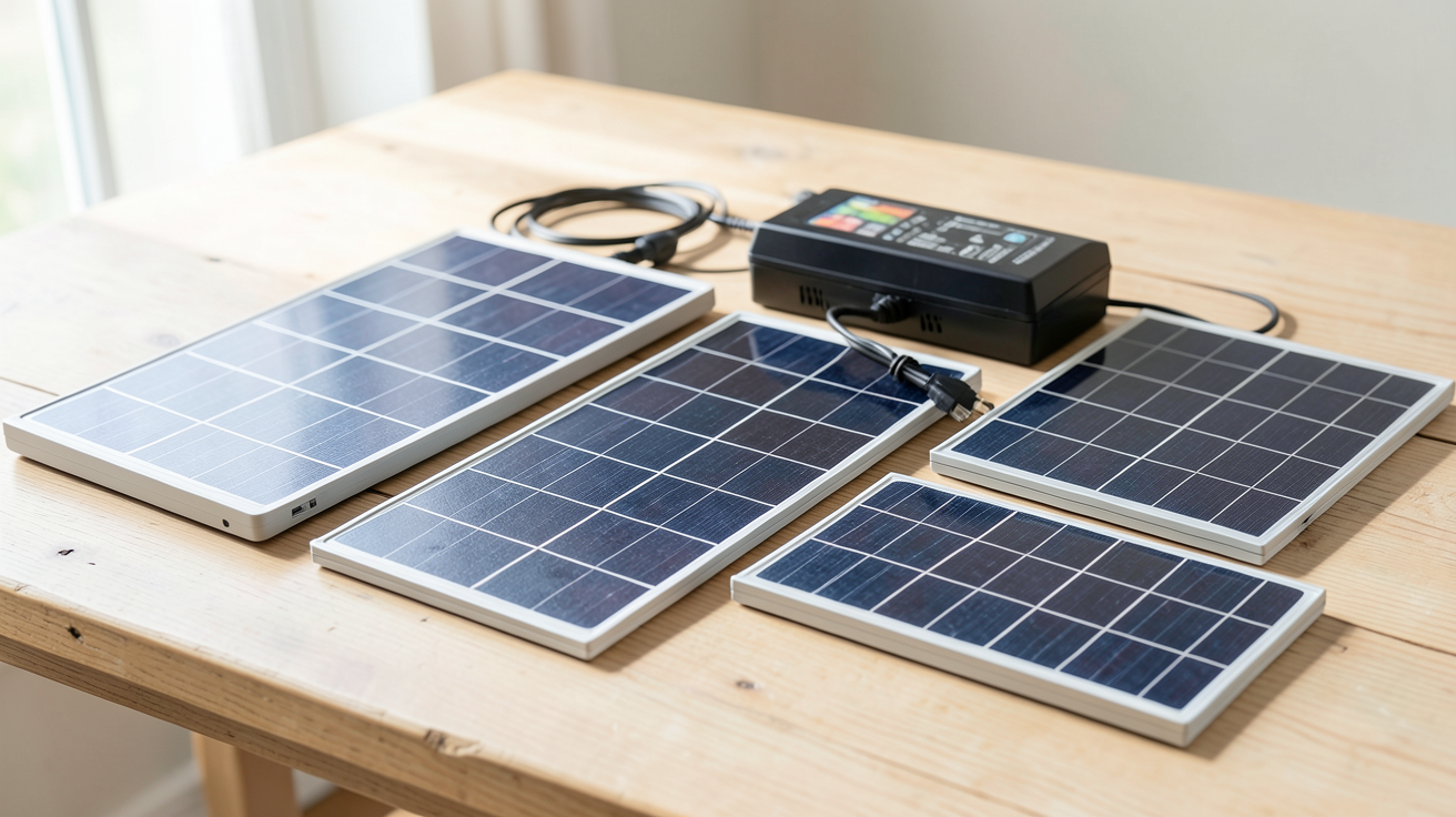 panneau solaire sur batterie montrant différents types de kits avec batterie présentés côte à côte