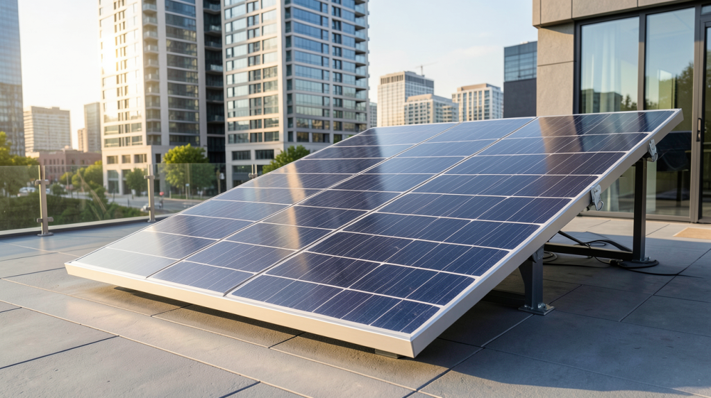 panneau solaire sur mesure installé sur une terrasse urbaine moderne