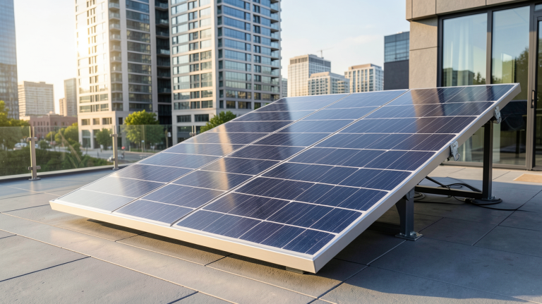 panneau solaire sur mesure installé sur une terrasse urbaine moderne