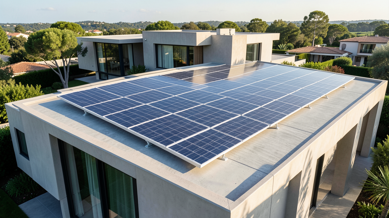 panneau solaire sur mesure installé sur la toiture d'une maison d'architecte