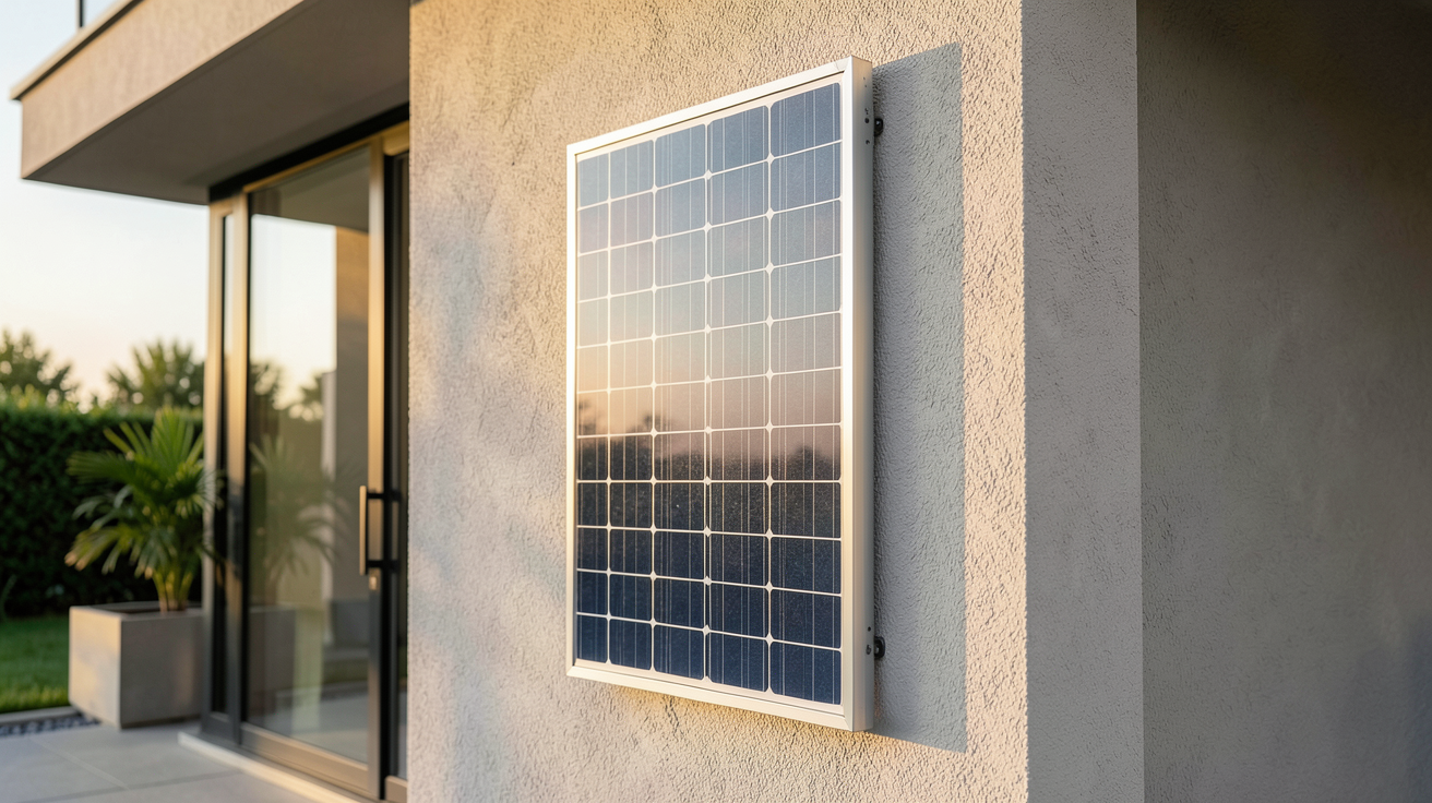 panneau solaire sur mur vertical installé sur une façade de maison contemporaine