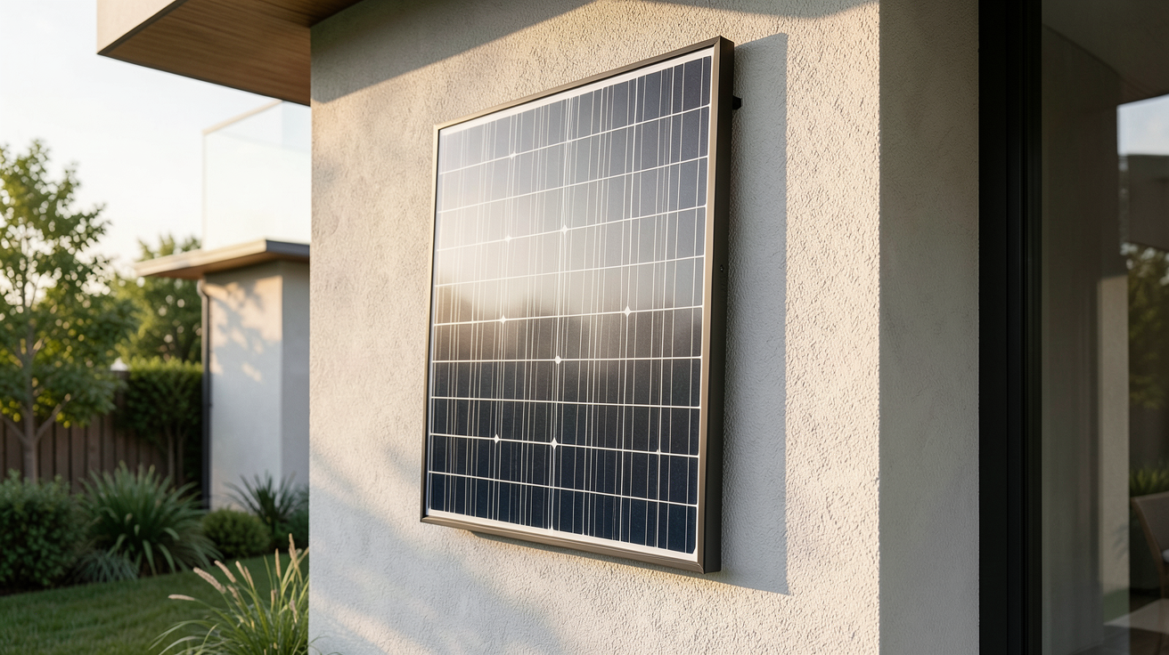 panneau solaire sur mur vertical installé sur une maison moderne pour évaluer son rendement et son efficacité énergétique