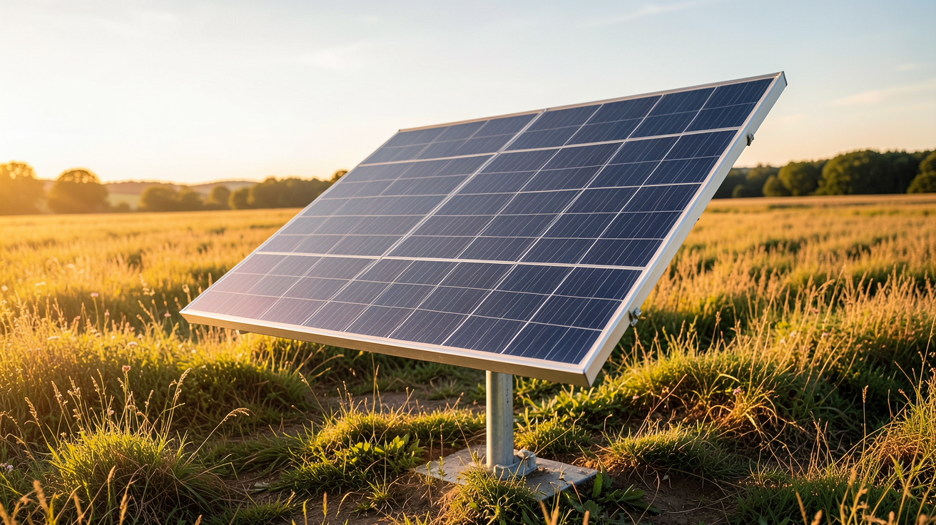 panneau solaire sur pied installé dans un champ ensoleillé pour une installation au sol