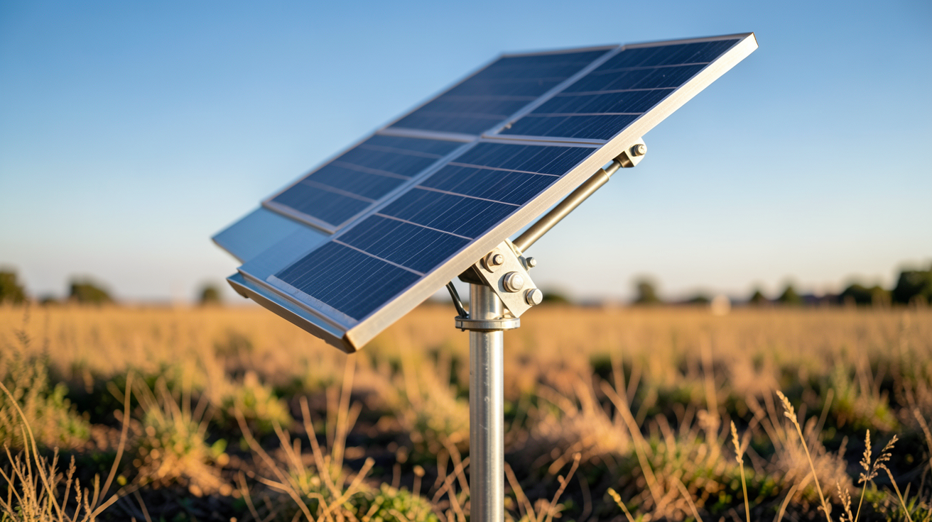 panneau solaire sur pied pivot tracker en fonctionnement dans un champ ensoleillé
