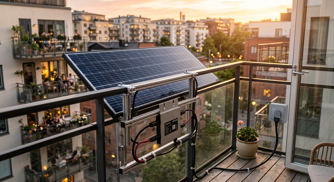 panneau solaire sur secteur installé sur un balcon urbain illustrant les avantages et limites du solaire plug-and-play