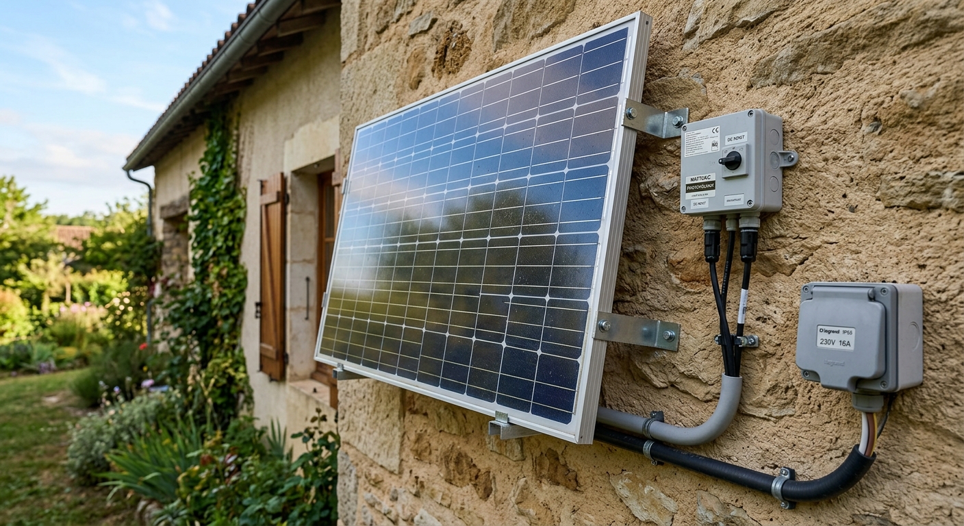 panneau solaire sur secteur illustrant la puissance maximale pouvant être branchée sur une prise domestique