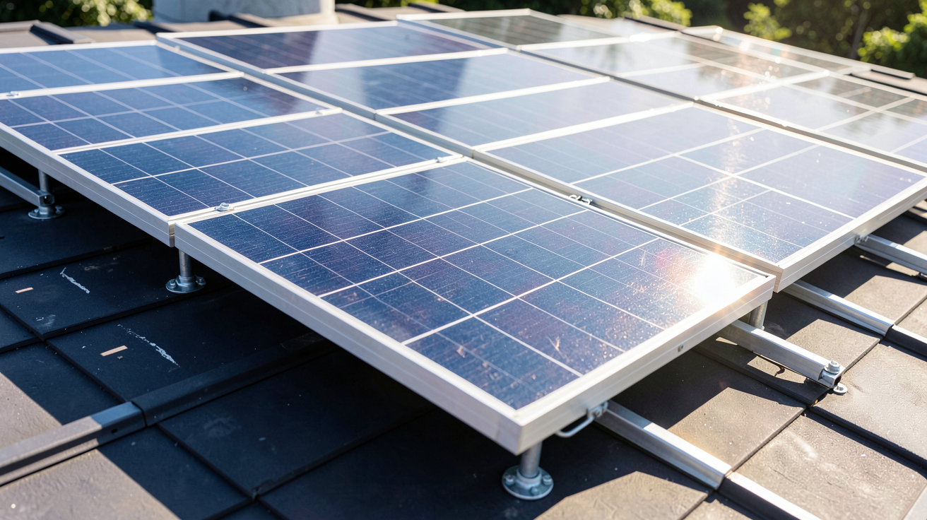 panneau solaire sur toit installé avec une précision technique optimale sur une structure de montage