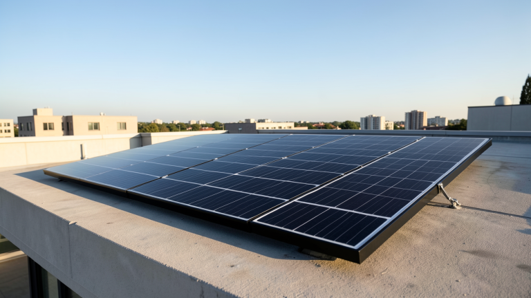 panneau solaire sur toit plat d'une maison urbaine moderne