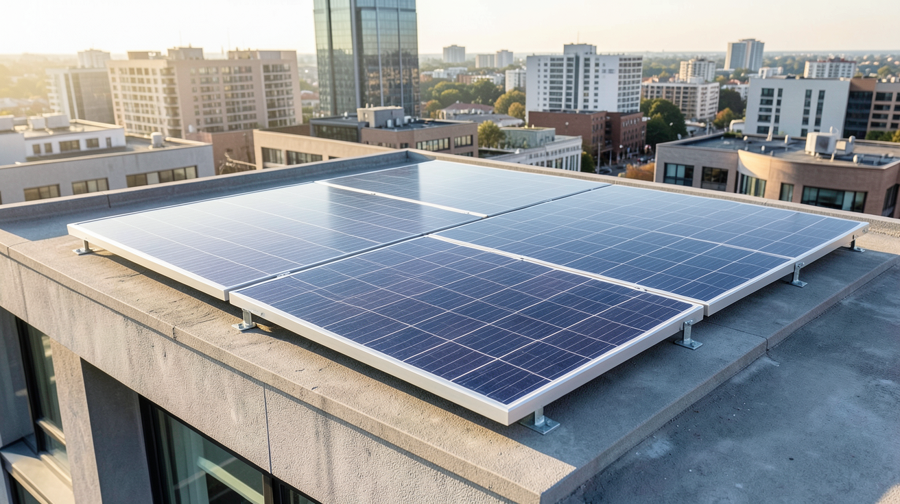 panneau solaire sur toit plat avec système de fixation invisible intégré à la structure