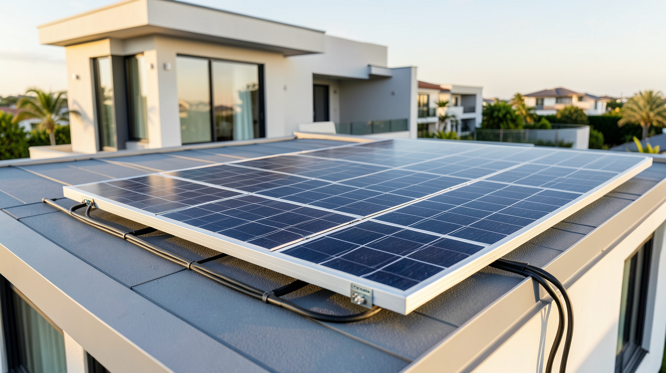 panneau solaire Synology installé sur le toit d'une maison moderne avec système solaire