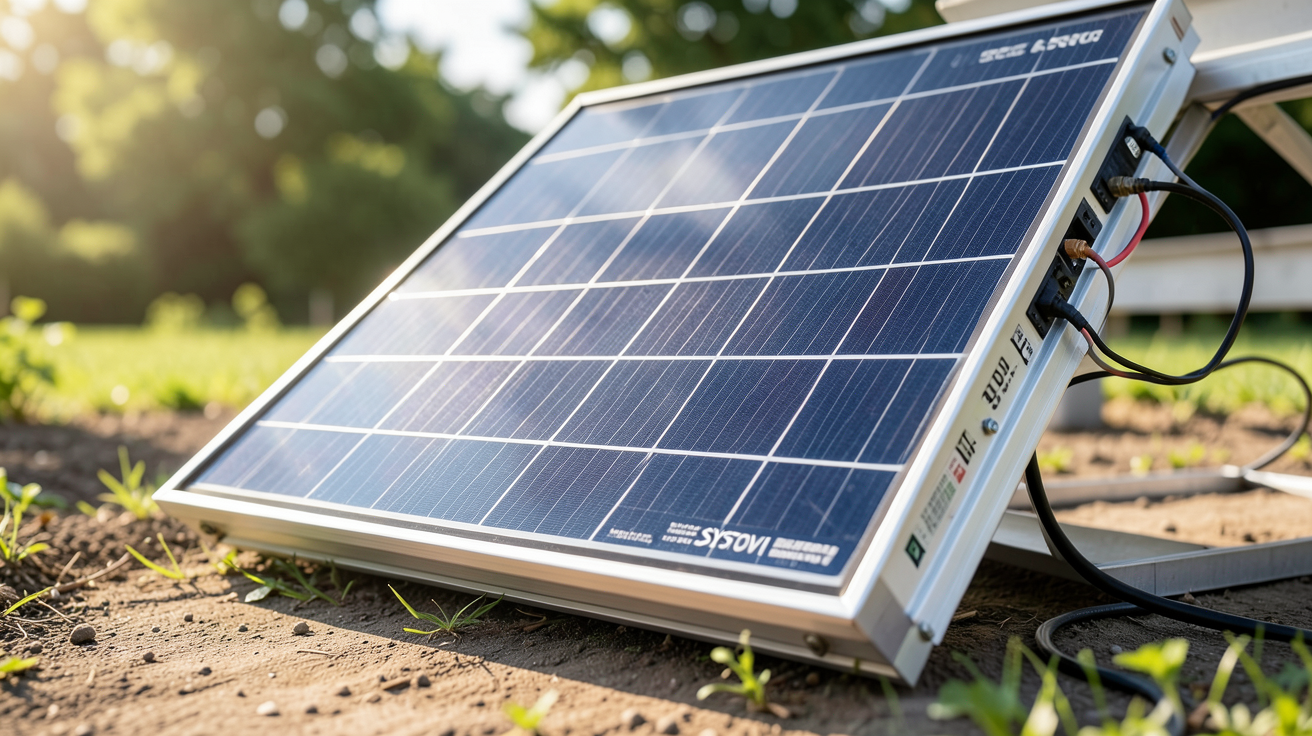 panneau solaire systovi présentant ses caractéristiques techniques détaillées, y compris les cellules, le cadre et les raccords électriques