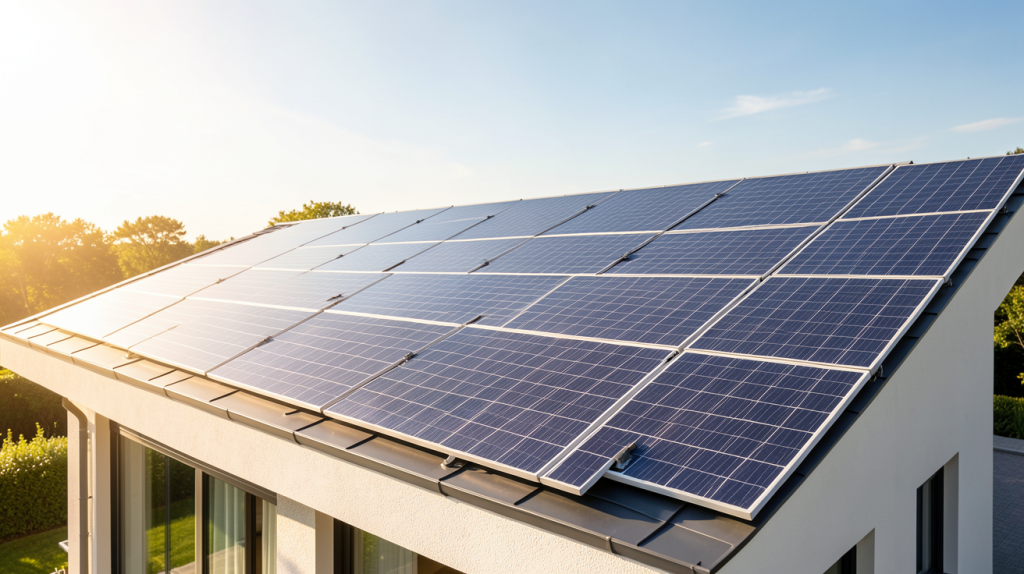 panneau solaire tarif illustré par une installation de panneaux photovoltaïques sur un toit résidentiel moderne