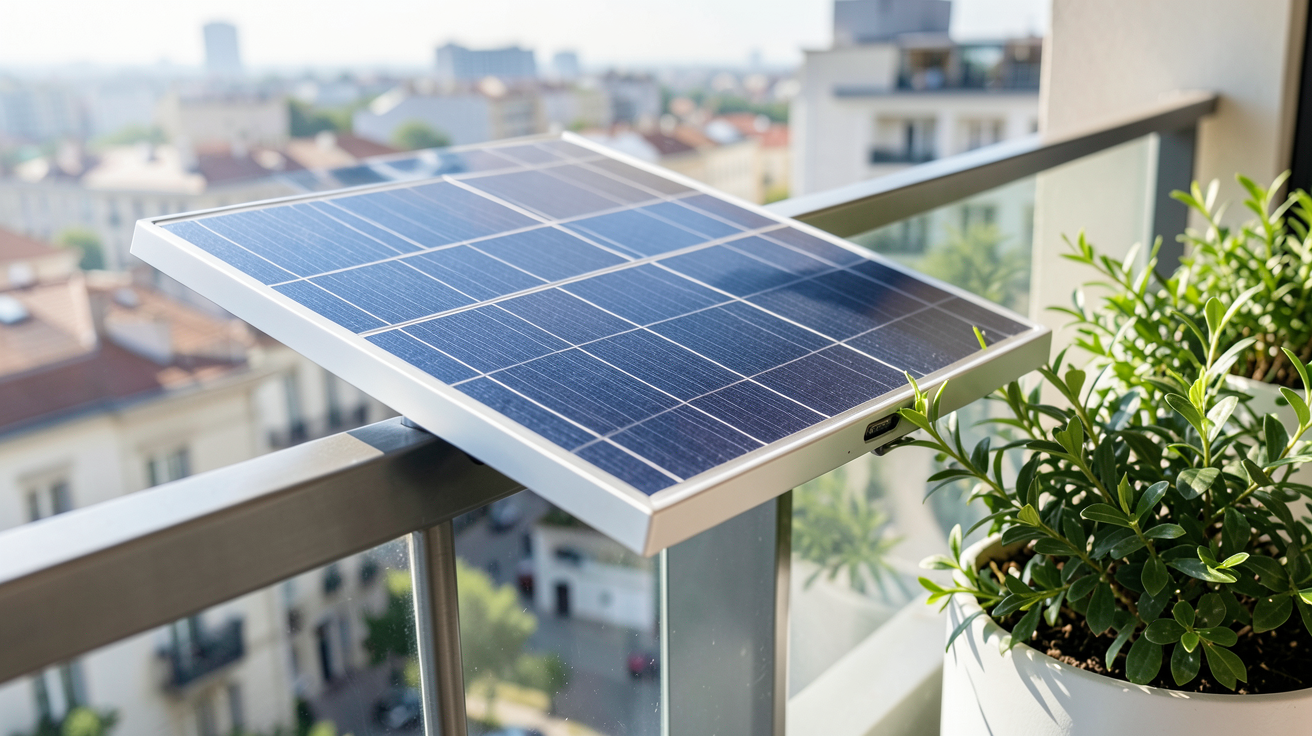 panneau solaire terrasse appartement installé sur un balcon d'immeuble moderne