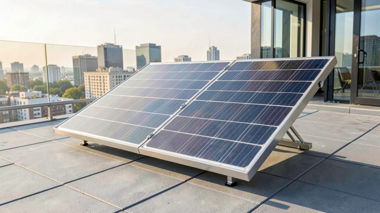 panneau solaire installé sur une terrasse urbaine moderne