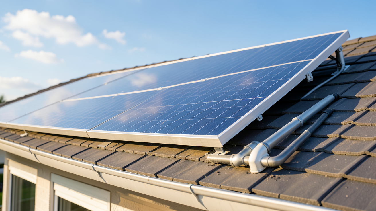 panneau solaire thermique pour eau chaude installé sur un toit de maison individuelle