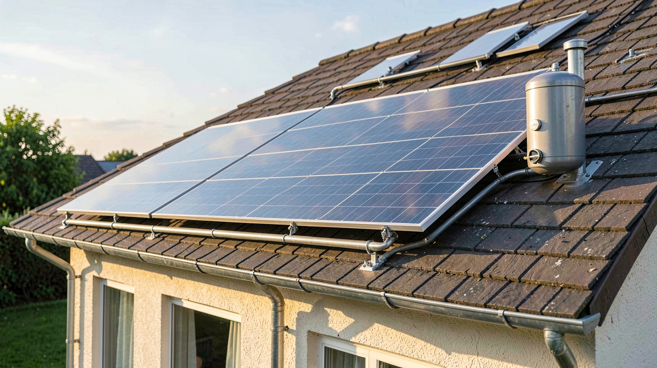 panneau solaire thermique eau chaude installé sur le toit d'une maison individuelle