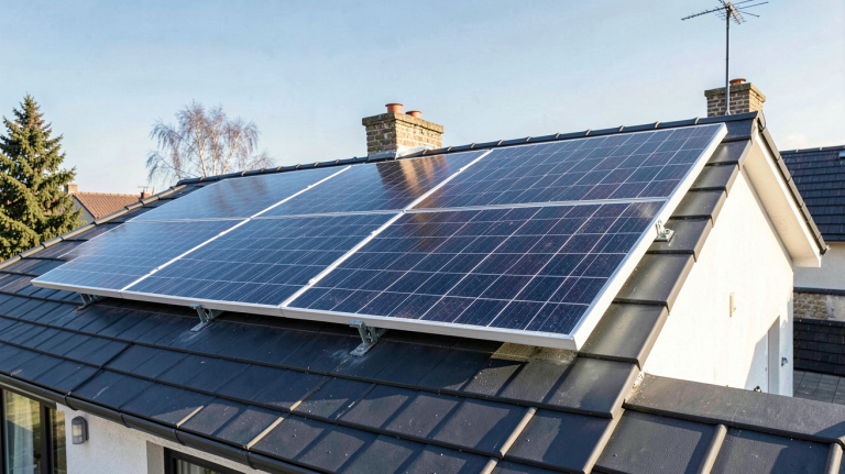 panneau solaire thermique eau chaude installé sur le toit d'une maison individuelle