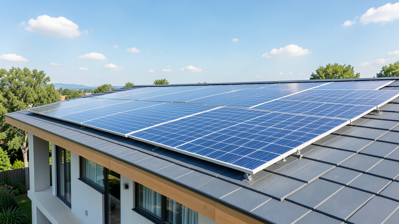 panneau solaire thermique et photovoltaïque installé sur le toit d'une maison moderne