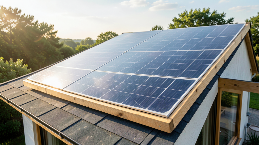 panneau solaire thermique fait maison installé sur le toit d'une maison écologique