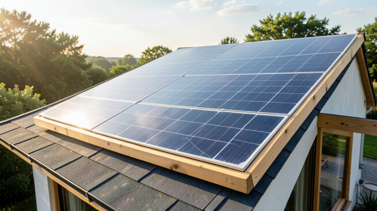 panneau solaire thermique fait maison installé sur le toit d'une maison écologique