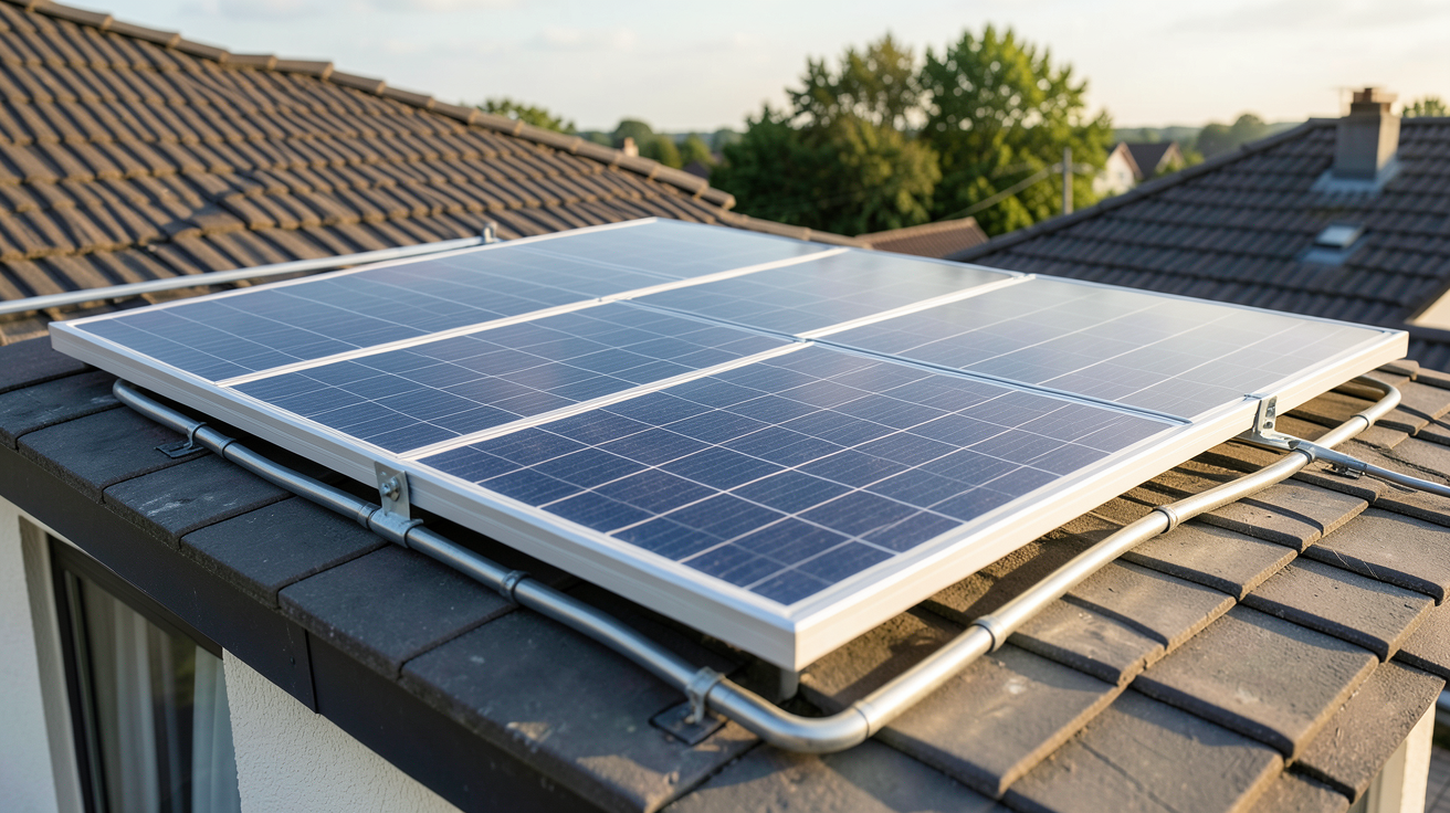 panneau solaire thermique en fonctionnement sur un toit de maison avec détails des tuyaux de circulation