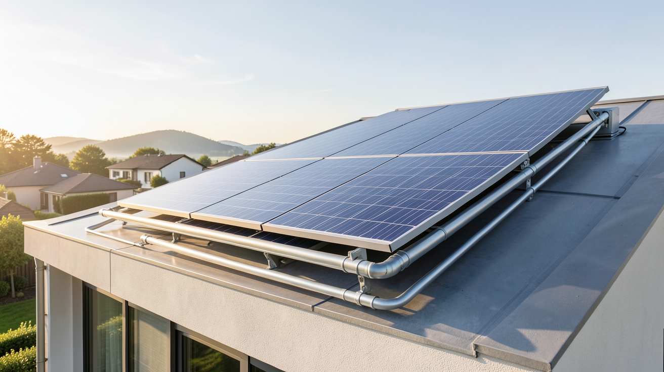 panneau solaire thermique installé sur le toit d'une maison contemporaine