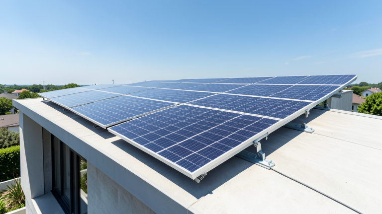 panneau solaire thermique ou photovoltaique installé sur le toit d'une maison moderne