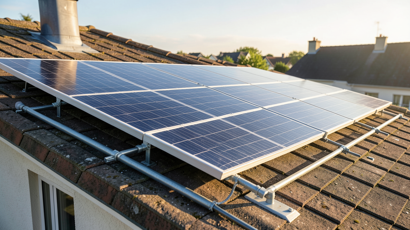 panneau solaire thermique pas cher installé sur un toit de maison, illustrant son fonctionnement