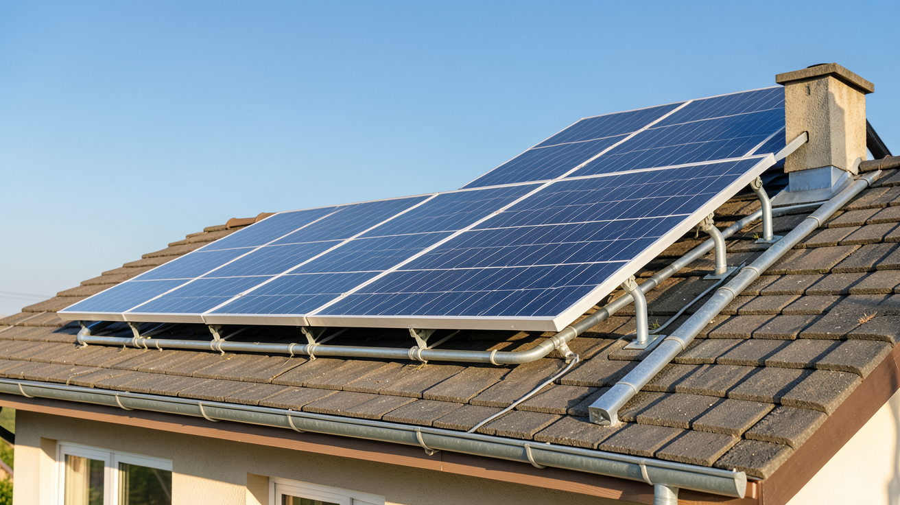 panneau solaire thermique pas cher installé sur le toit d'une maison individuelle