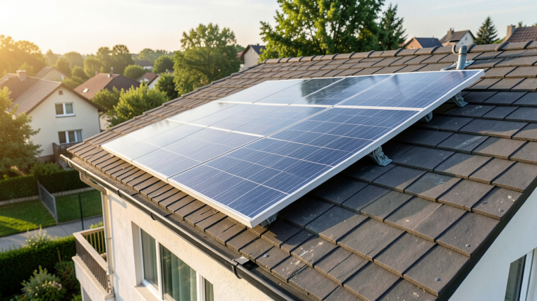 panneau solaire thermique pas cher installé sur le toit d'une maison individuelle